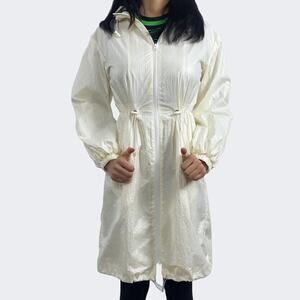 Future Collective Cream Hooded Windbreaker Mid Length Trench Raincoat Sz XXS